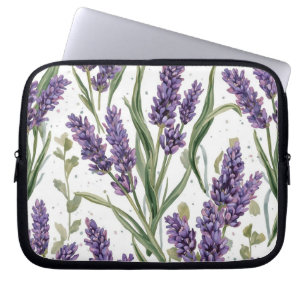 Purple Lavender Blooms Watercolor Botanical Laptop Sleeve