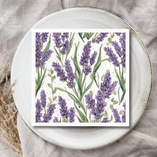 Purple Lavender Blooms Watercolor Botanical Napkin