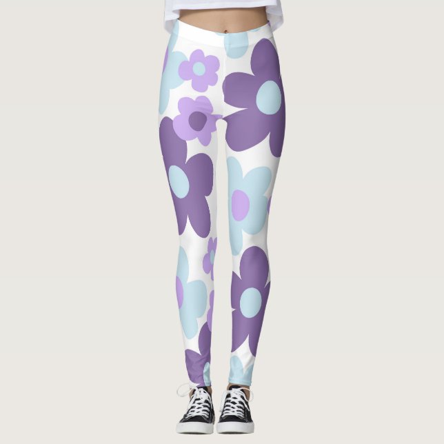 Purple Lavender Blue Daisies Retro Dream #1 #retro Leggings (Front)