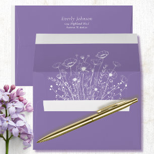 Purple Lavender Boho White Wildflower Wedding Envelope