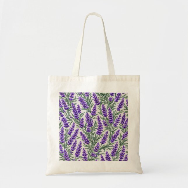 Purple Lavender Botanical Floral Pattern Tote Bag (Front)
