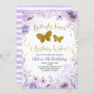 Purple Lavender Butterfly Kisses and Birthday  Invitation