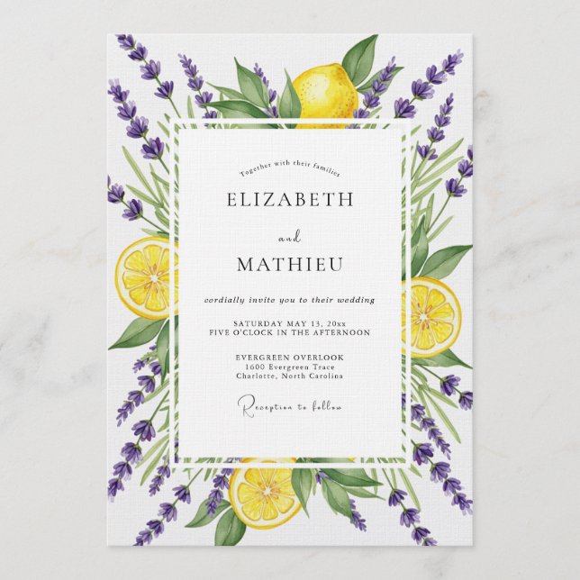 Purple Lavender Citrus Bloom Wedding Invitation (Front)