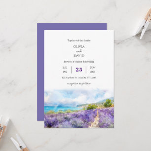  Purple Lavender Coastal Field Art Beach Wedding  Invitation