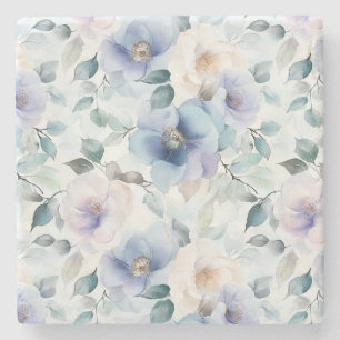 Purple Lavender Cream Flowers Stone Coaster