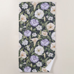Purple Lavender Cream Petunia Flowers Beach Towel