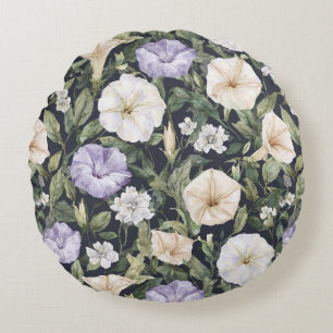 Purple Lavender Cream Petunia Flowers Round Cushion