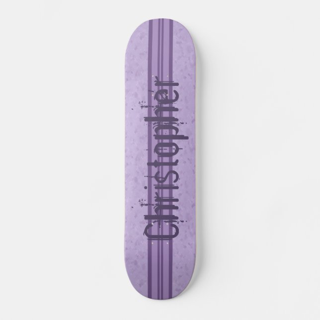 Purple Lavender Custom Striped Monogram Skateboard (Front)