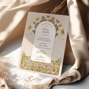 Purple Lavender Daisies Bridal Shower Art Nouveau Invitation