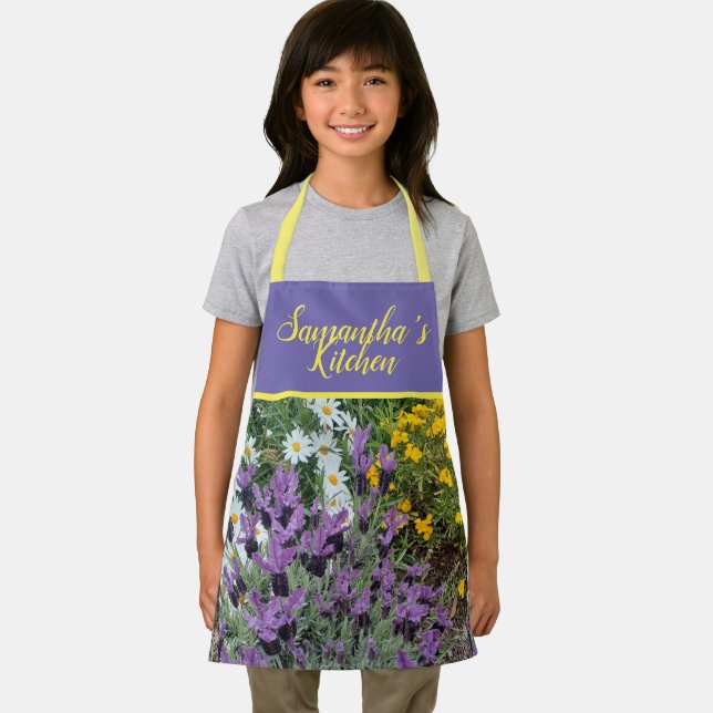 Purple Lavender Daisy Flowers Floral Mums Kitchen  Apron (Insitu)