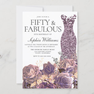 Purple Lavender Dusty Rose 50th Birthday Party Invitation