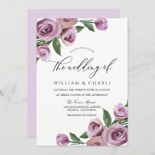 Purple Lavender Elegant Roses Wedding Invitation