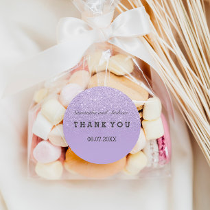 Purple lavender faux glitter ombre thank you classic round sticker