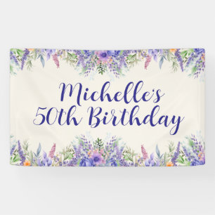 Purple Lavender Floral 50th Birthday Banner
