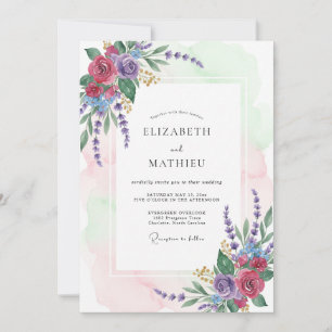 Purple Lavender Floral Arch Wedding Invitation