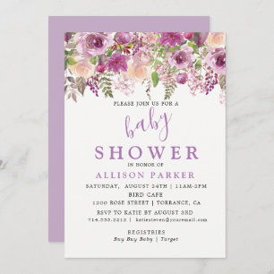 Purple Lavender Floral Baby Shower Invitation