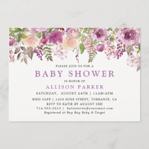 Purple Lavender Floral Baby Shower Invitation