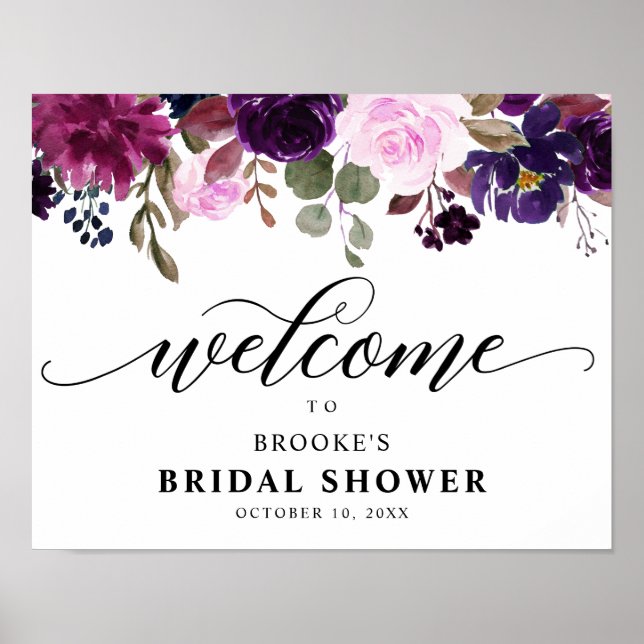 Purple Lavender Floral Boho Bridal shower welcome Poster (Front)