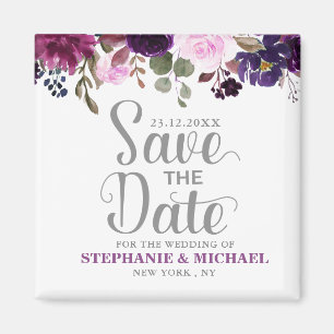 Purple Lavender Floral Boho Save the date magnet