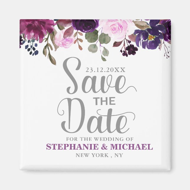 Purple Lavender Floral Boho Save the date magnet (Front)