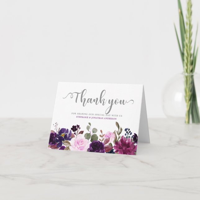 Purple Lavender Floral Boho Thank you card (Front)
