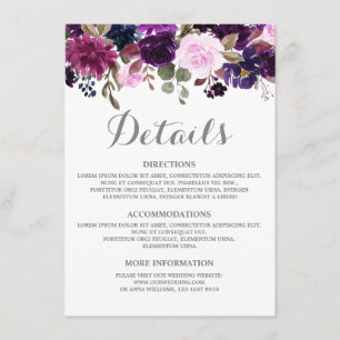 Purple Lavender Floral Boho Wedding Details card