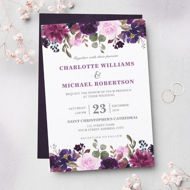 Purple Lavender Floral Boho Wedding Invitation (Creator Uploaded)
