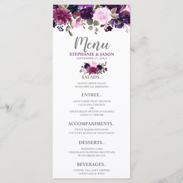 Purple Lavender Floral Boho Wedding Menu (Front)