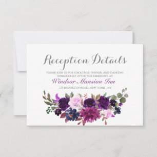 Purple Lavender Floral Boho Wedding Reception card