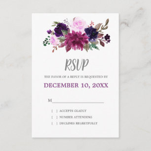 Purple Lavender Floral Boho Wedding RSVP Card