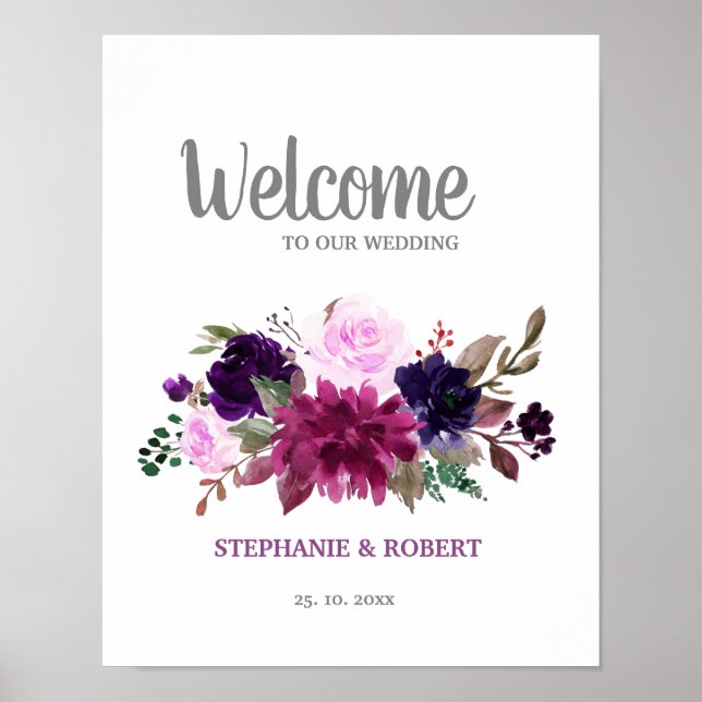 Purple Lavender Floral Boho Wedding Welcome Poster (Front)