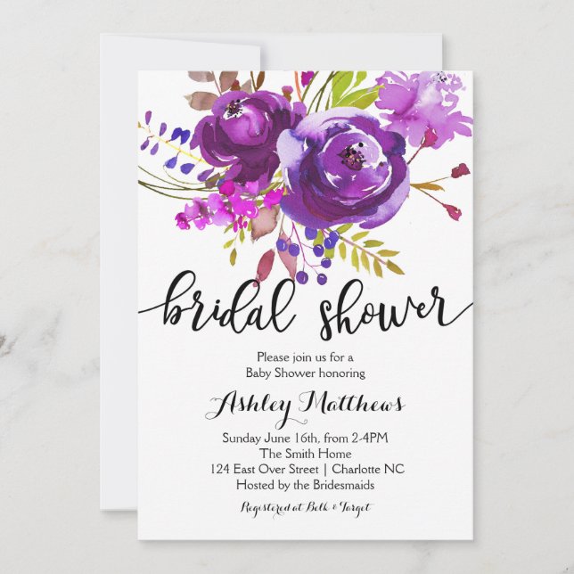 Purple Lavender Floral Bridal Shower Invitation (Front)