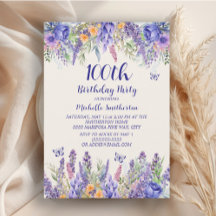Purple Lavender Floral Butterflies 100th Birthday