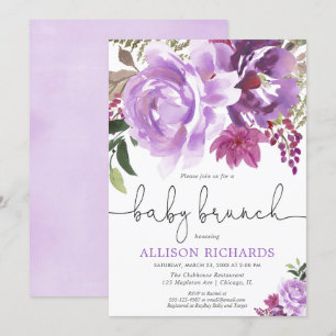 Purple lavender floral girl baby brunch shower invitation