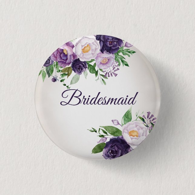 Purple Lavender Floral Greenery Bridesmaid 3 Cm Round Badge (Front)
