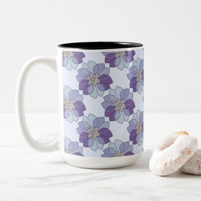 Purple & Lavender Floral Modern Elegance Two-Tone Coffee Mug (With Donut)