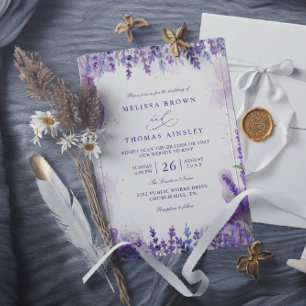 Purple Lavender Floral Modern QR Code Wedding Invitation