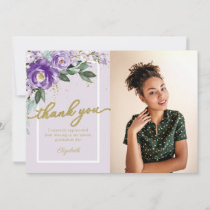 Purple Lavender Floral Photo Grad Thank You