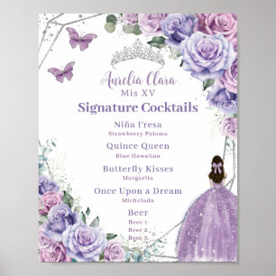 Purple Lavender Floral Quinceañera Drink Menu Poster