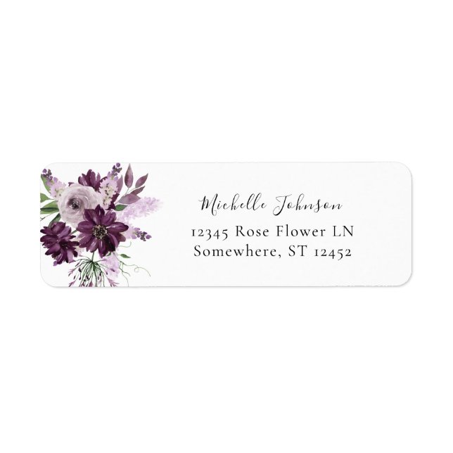 Purple & Lavender Floral Return Address Label (Front)