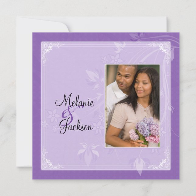 Purple Lavender Floral Swirls Photo Post Wedding Invitation (Front)