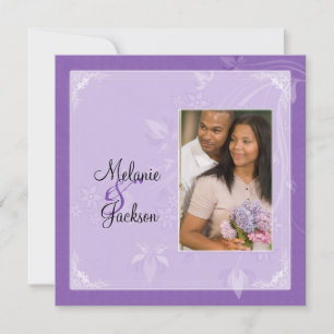 Purple Lavender Floral Swirls Photo Post Wedding Invitation