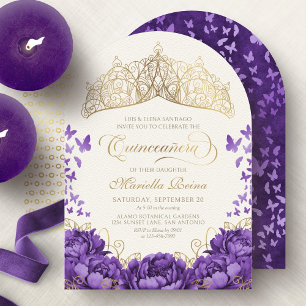Purple Lavender Floral Tiara Quinceanera Invitation