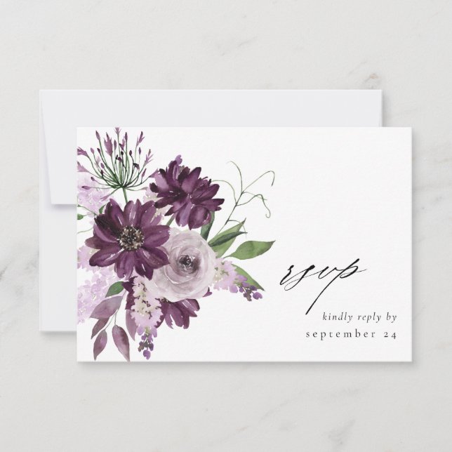 Purple & Lavender Floral w Meal RSVP Card (Front)