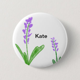 Purple lavender floral watercolor add name text cu 6 cm round badge