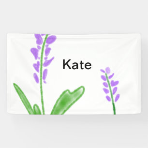 Purple lavender floral watercolor add name text cu banner