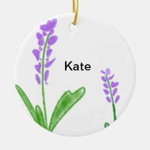Purple lavender floral watercolor add name text cu ceramic ornament
