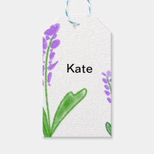 Purple lavender floral watercolor add name text cu gift tags