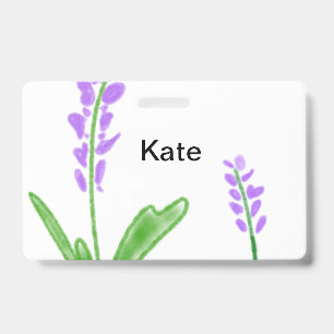 Purple lavender floral watercolor add name text cu ID badge