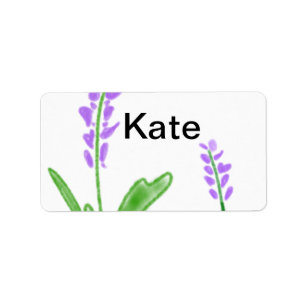 Purple lavender floral watercolor add name text cu label